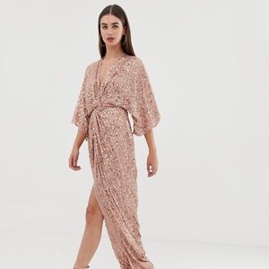 Sequin knot front kimono maxi dress